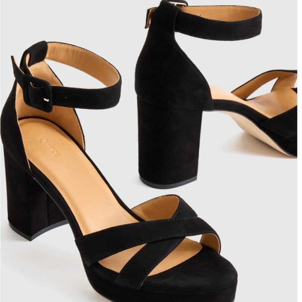 New! Quince Women's Platform Criss Cross Block Heel Black Size 9
